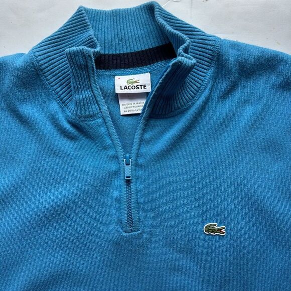 Lacoste‎ Sweater 1/4 Zip Pullover 100% Cotton Lightweight Blue Men's US Size 4XL - Picture 1 of 13